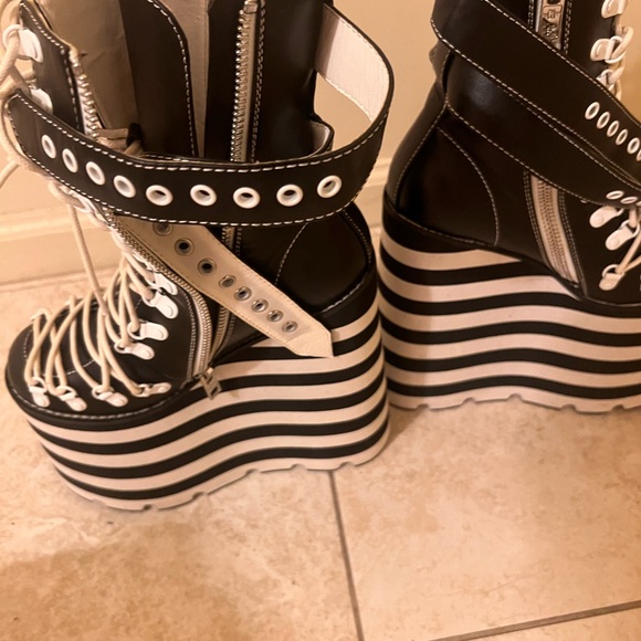 Dolls Kill Black and White Striped Platform Boots - Picture 9 of 11